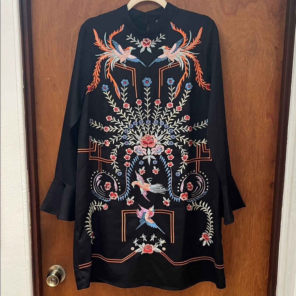 ASOS Rare Black Dress with Colorful Floral and Bird Embroidery 🏵️🐦‍⬛